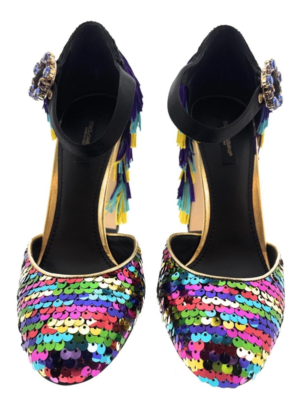 Dolce & Gabbana Rainbow Sequin Ankle-Strap Heels